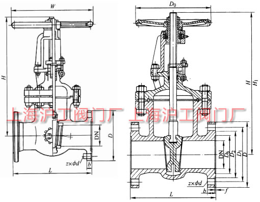 Z41H��Z41Y��Z41W �� PN16~PN200 ���Шʽ�l�y���μ��Y(ji��)��(g��u)�ߴ�ʾ��D