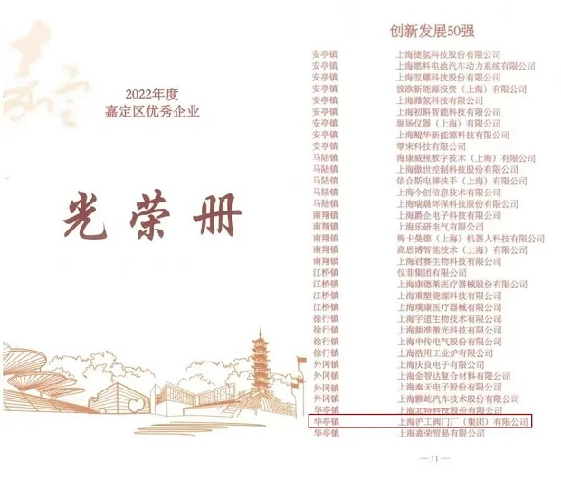 2022年度嘉定區優秀企業光榮冊